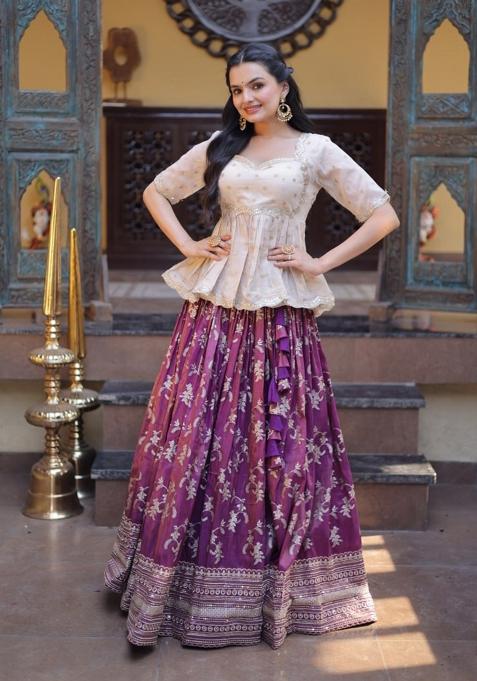 Wine Sequin Work Viscose Lehenga Set