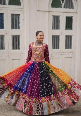 Multicolor Gamthi Work Georgette Lehenga Set