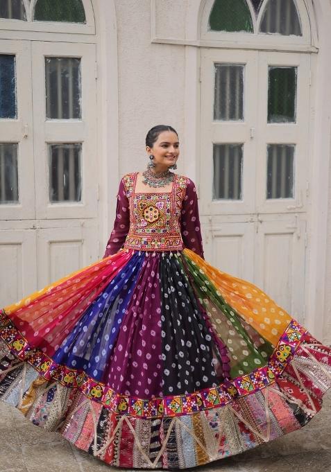 Multicolor Gamthi Work Georgette Lehenga Set