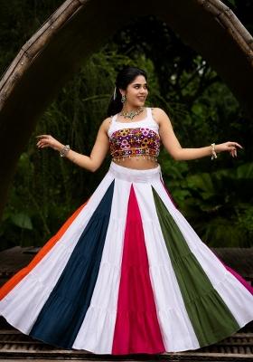 Multicolor Embroidered Cotton Lehenga Set