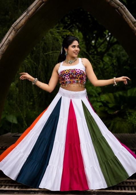 Multicolor Embroidered Cotton Lehenga Set