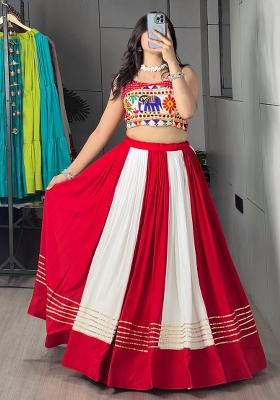 Red And White Gamthi Work Cotton Lehenga Set