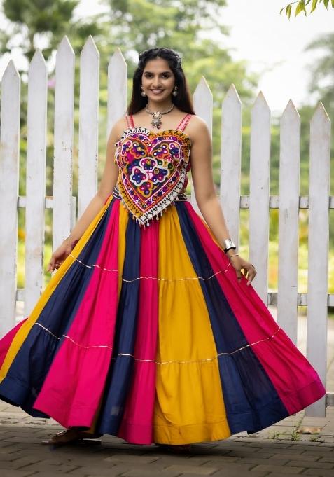 Multicolor Mirror Work Cotton Lehenga Set