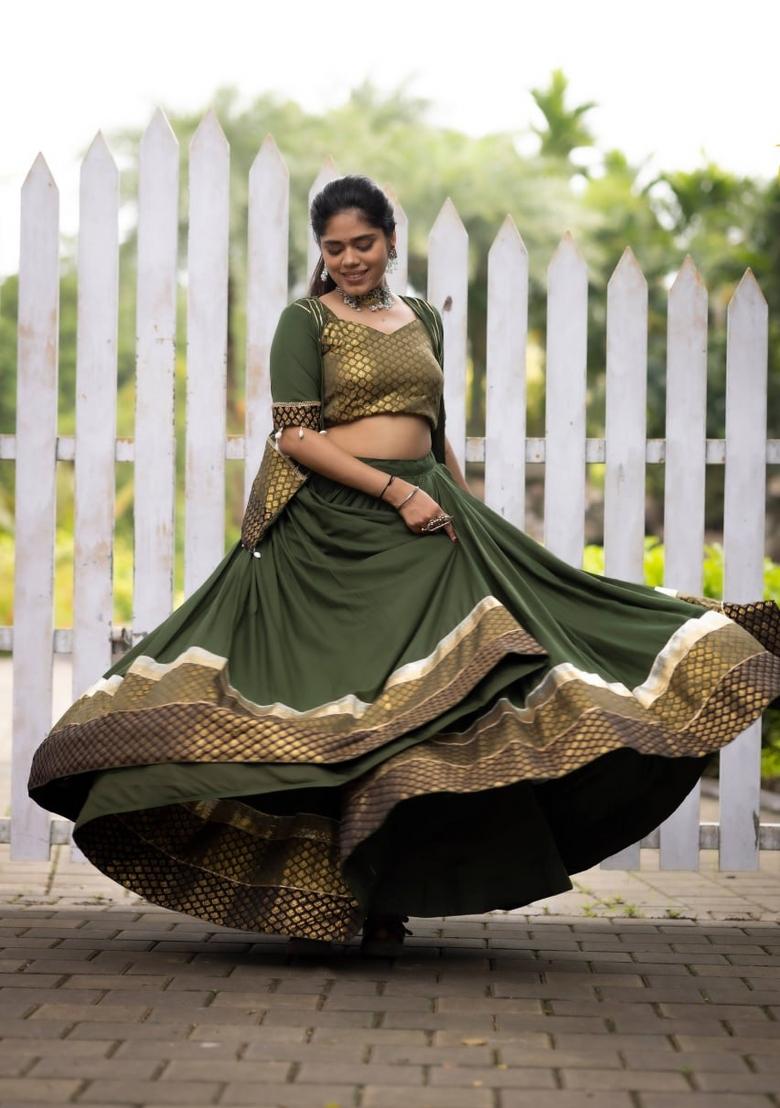 Mehendi Daaman Border Cotton Lehenga Set - Indya