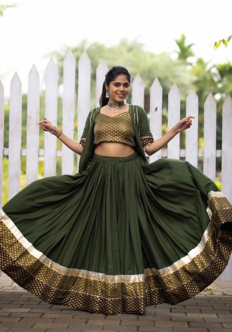 Mehendi Daaman Border Cotton Lehenga Set