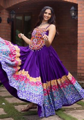 Purple Printed Cotton Lehenga Set
