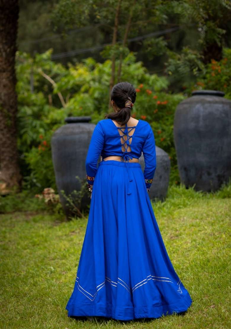 Royal Blue Patch Work Cotton Chaniya Choli Set For Navratri And Garba - Indya