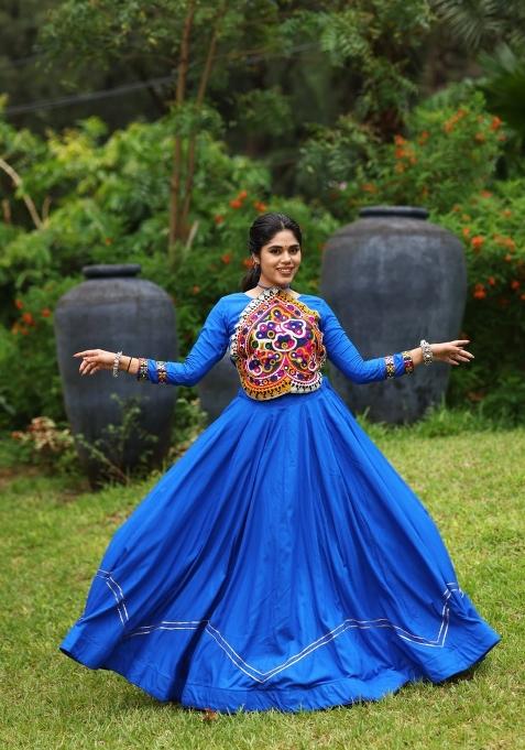 Royal Blue Patch Work Cotton Lehenga Set