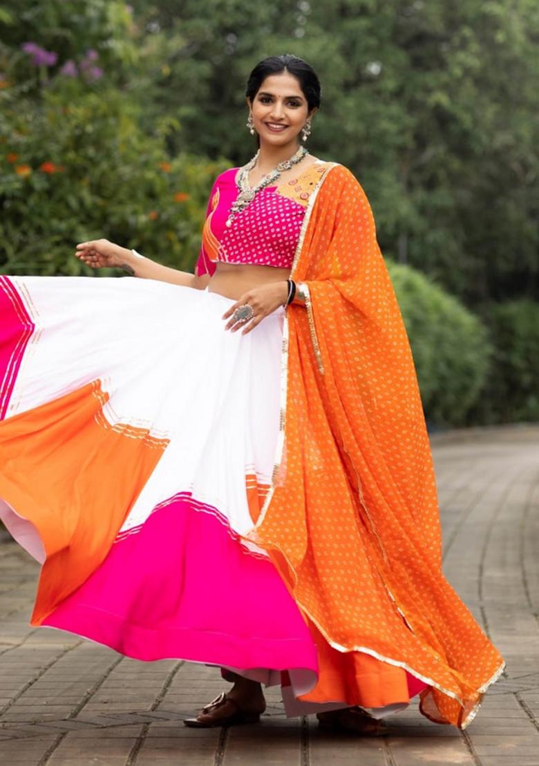 Multicolor Gota Patti Work Cotton Lehenga Set - Indya
