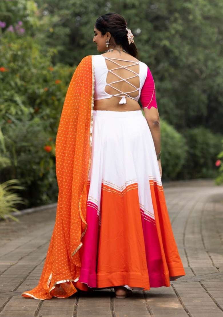 Multicolor Gota Patti Work Cotton Lehenga Set - Indya