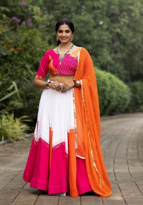 Multicolor Gota Patti Work Cotton Lehenga Set