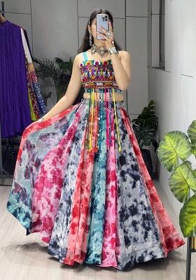 Multicolor Printed Georgette Lehenga Set