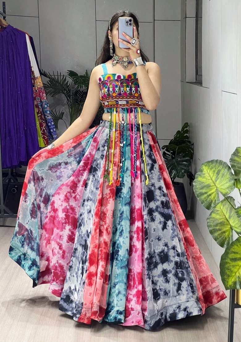Multicolor Printed Georgette Lehenga Set - Indya