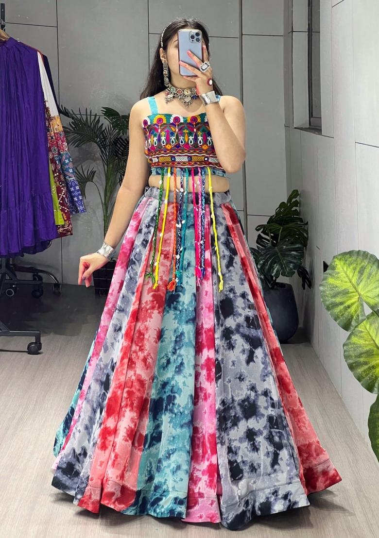 Multicolor Printed Georgette Lehenga Set - Indya