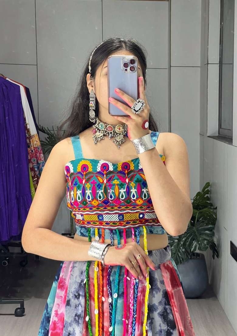 Multicolor Printed Georgette Lehenga Set - Indya