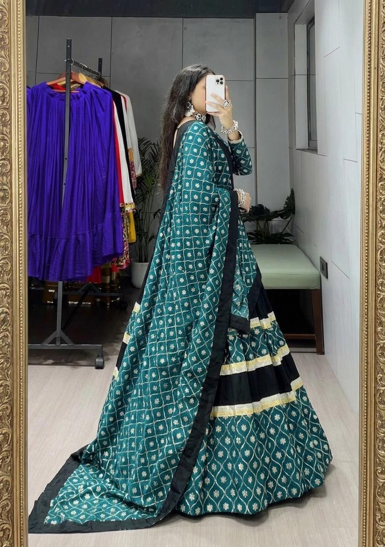Black Embroidered Cotton Lehenga Set - Indya
