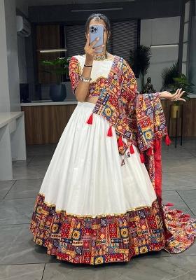 Red Foil Work Cotton Lehenga Set