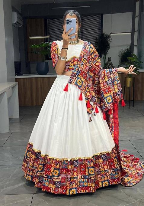 Red Foil Work Cotton Lehenga Set