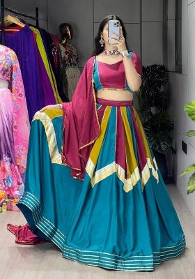 Multicolor Kali Work Chinon Lehenga Set