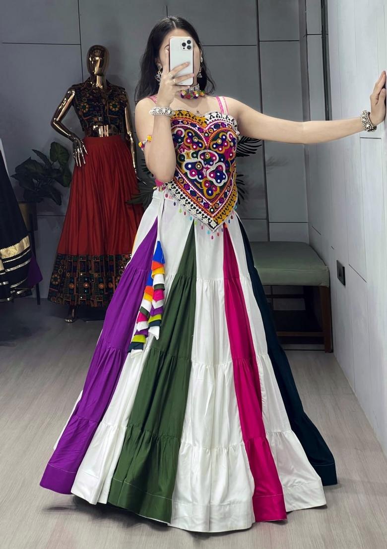 Multicolor Kutchi Work Cotton Lehenga Set - Indya