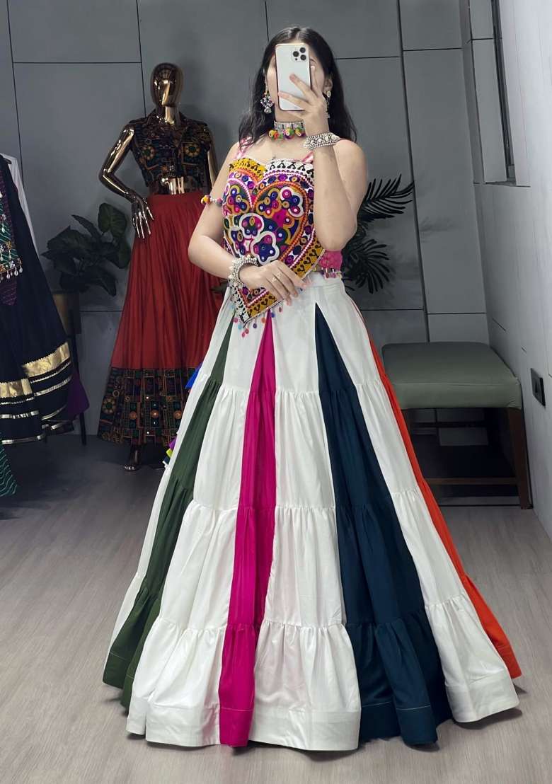 Multicolor Kutchi Work Cotton Lehenga Set - Indya