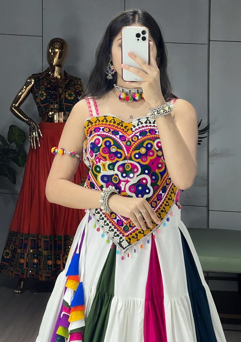 Multicolor Kutchi Work Cotton Lehenga Set - Indya
