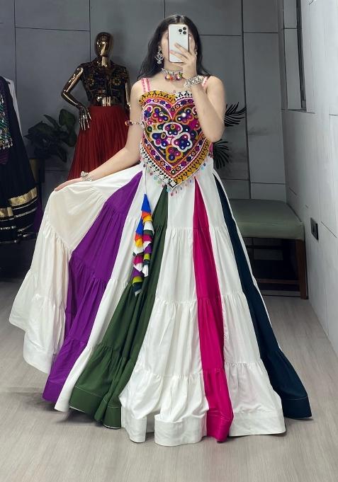 Multicolor Kutchi Work Cotton Lehenga Set