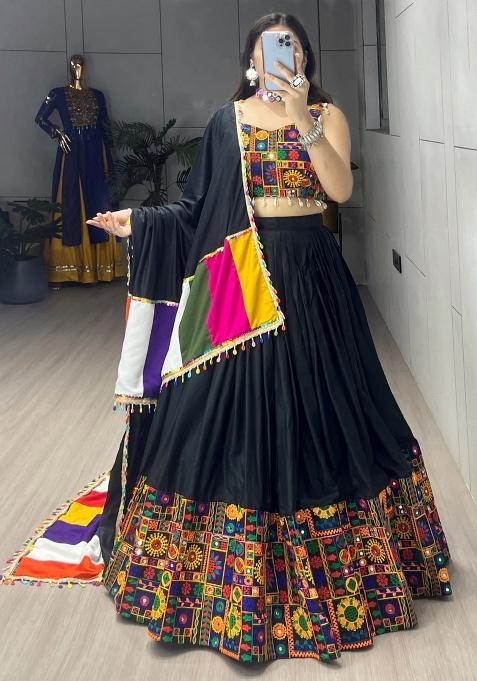 Black Gamthi Work Cotton Lehenga Set
