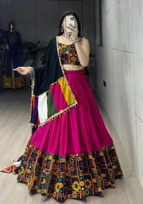 Rani Pink Gamthi Work Cotton Lehenga Set