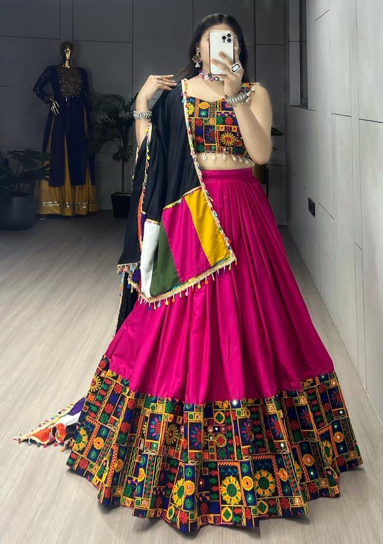 Rani Pink Gamthi Work Cotton Lehenga Set - Indya