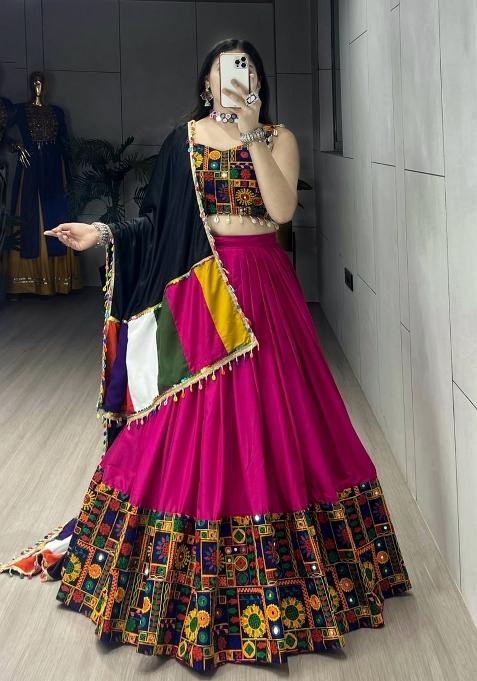 Rani Pink Gamthi Work Cotton Lehenga Set