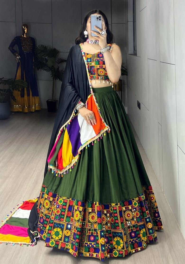 Mehendi Gamthi Work Cotton Lehenga Set - Indya