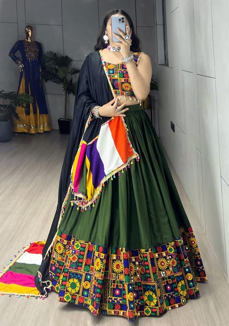 Mehendi Gamthi Work Cotton Lehenga Set - Indya