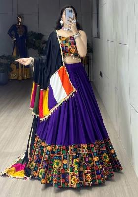 Purple Gamthi Work Cotton Lehenga Set