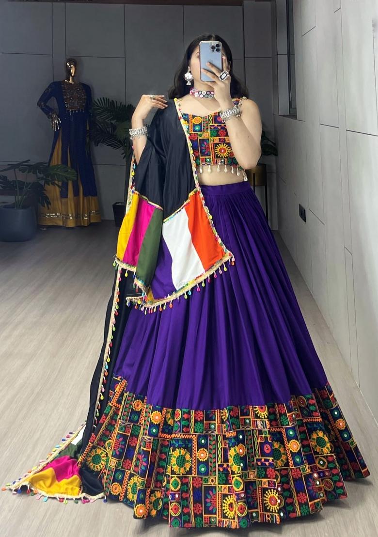 Purple Gamthi Work Cotton Lehenga Set - Indya