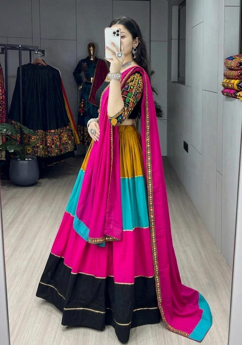 Multicolor Gamthi Work Cotton Lehenga Set - Indya