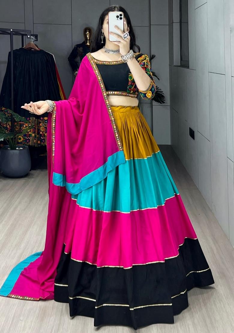Multicolor Gamthi Work Cotton Lehenga Set - Indya