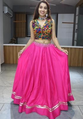Rani Pink Mirror Work Cotton Lehenga Set