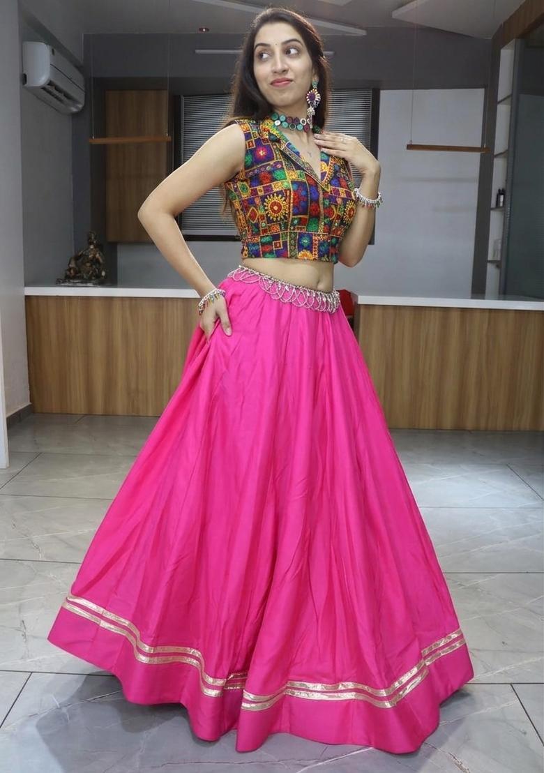 Rani Pink Mirror Work Cotton Lehenga Set - Indya
