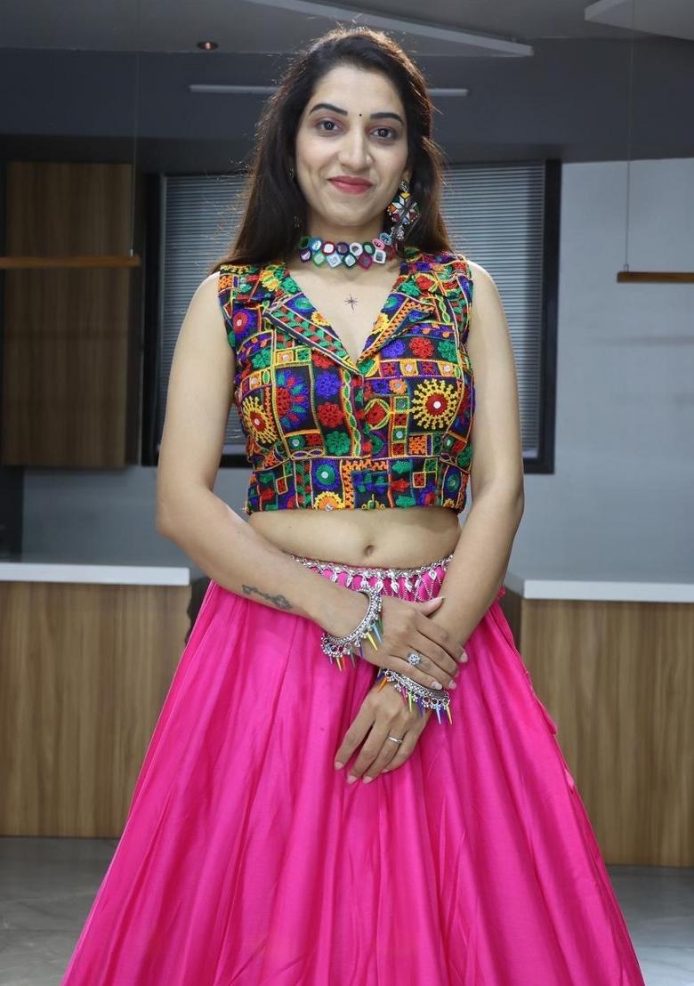Rani Pink Mirror Work Cotton Lehenga Set - Indya
