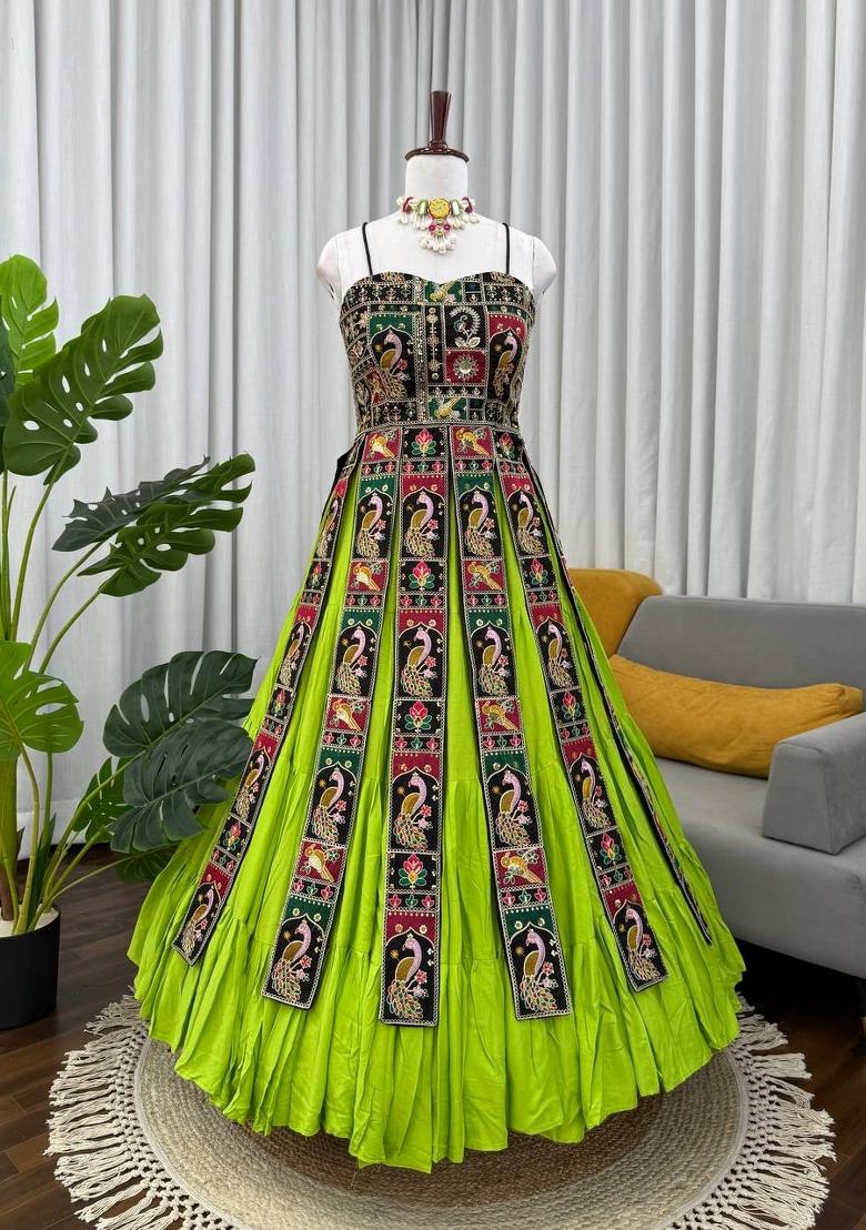 Parrot Green Sequin Work Georgette Lehenga Set - Indya