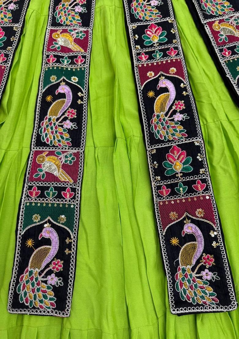 Parrot Green Sequin Work Georgette Lehenga Set - Indya