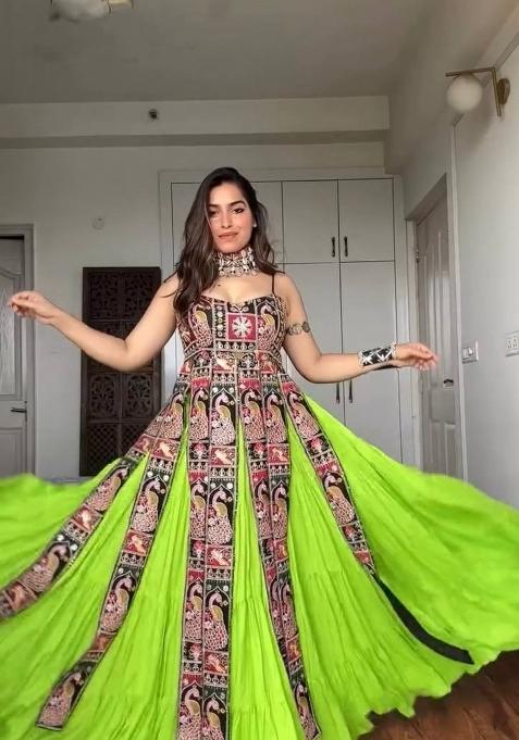 Parrot Green Sequin Work Georgette Lehenga Set