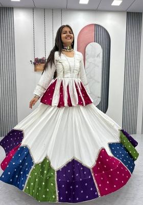 White Printed Cotton Lehenga Set