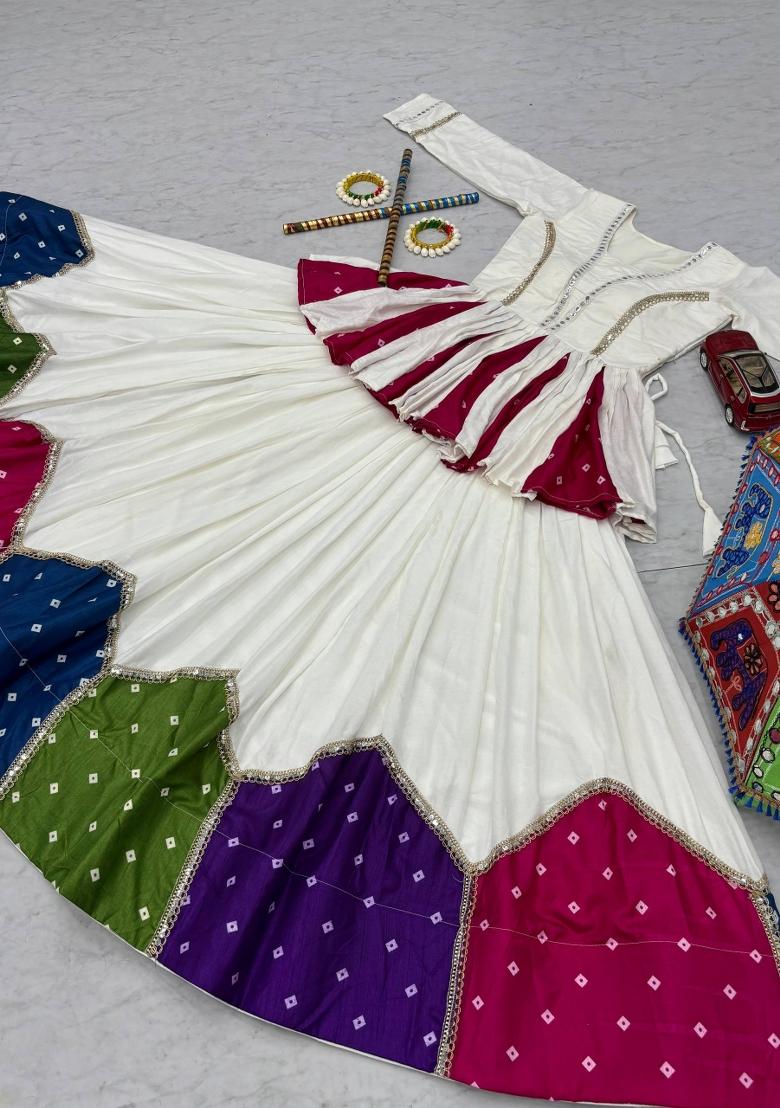 White Printed Cotton Lehenga Set - Indya
