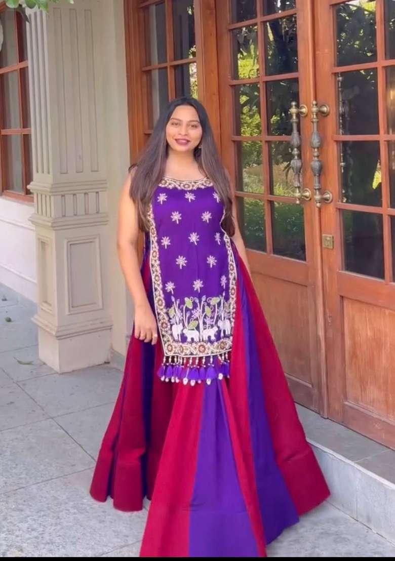 Pink And Purple Sequin Work Silk Chaniya Choli Set For Navratri And Garba for Diwali | Wedding & Festive Wear - Indya