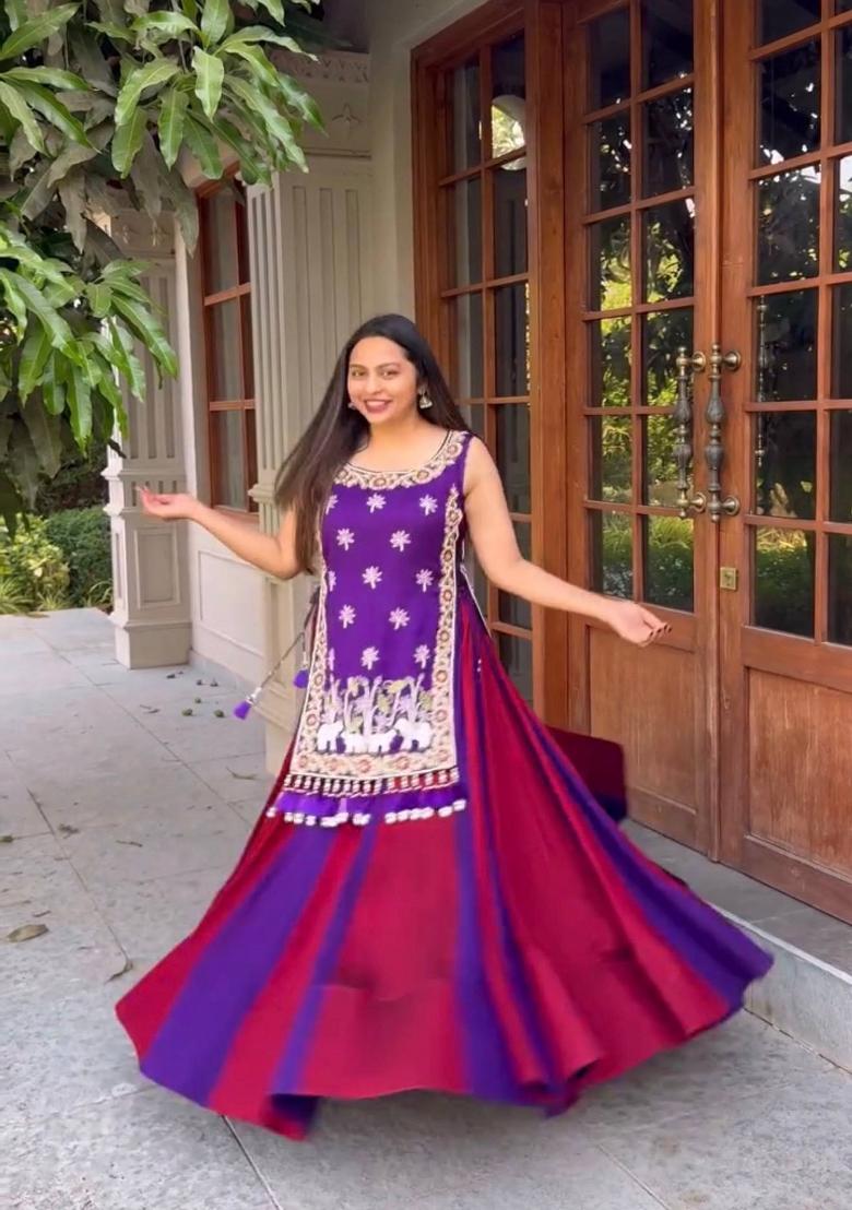 Pink And Purple Sequin Work Silk Lehenga Set - Indya