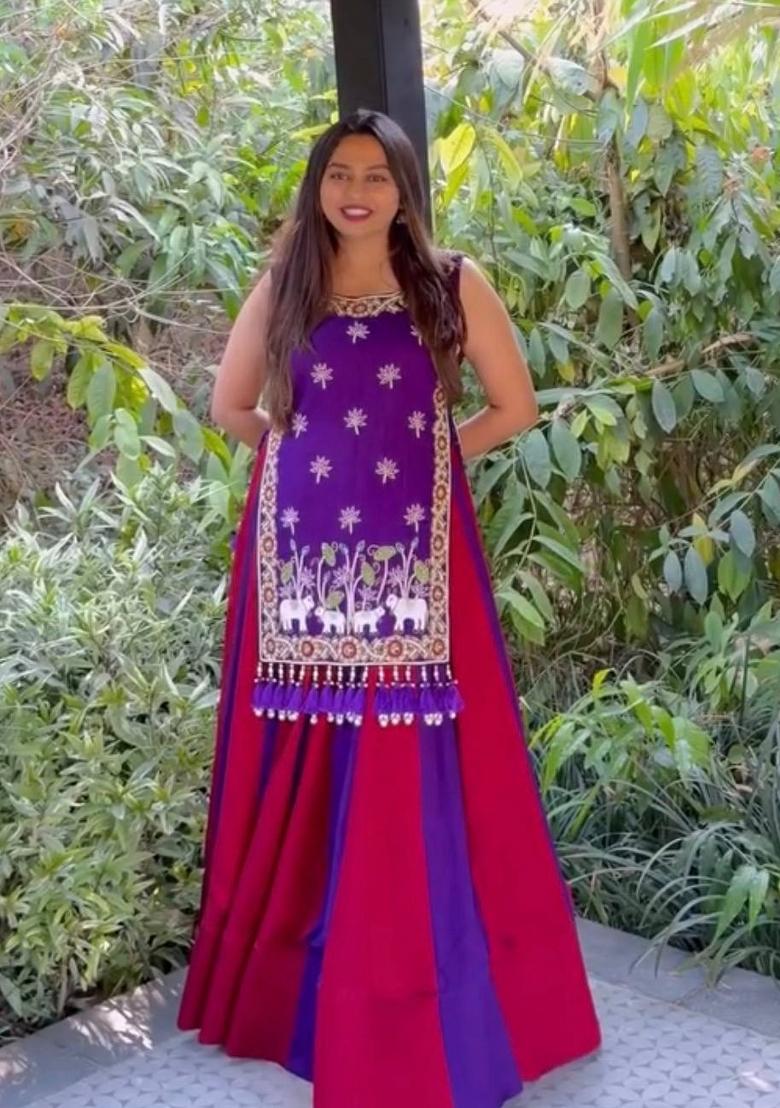Pink And Purple Sequin Work Silk Lehenga Set - Indya