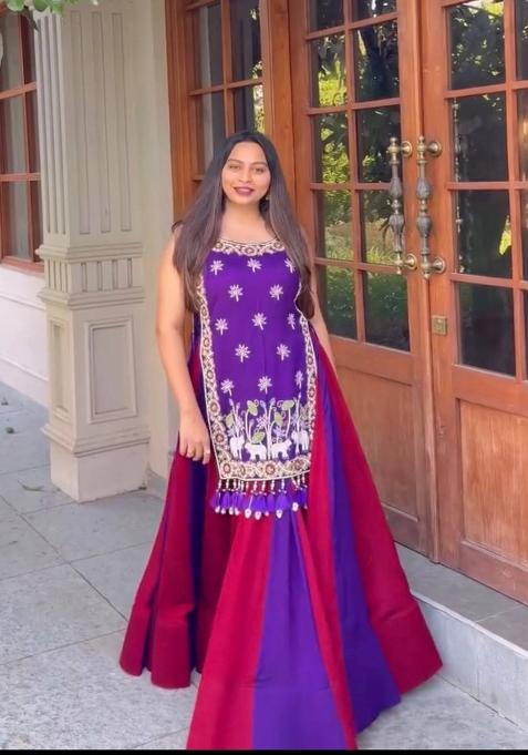 Pink And Purple Sequin Work Silk Chaniya Choli Set For Navratri And Garba