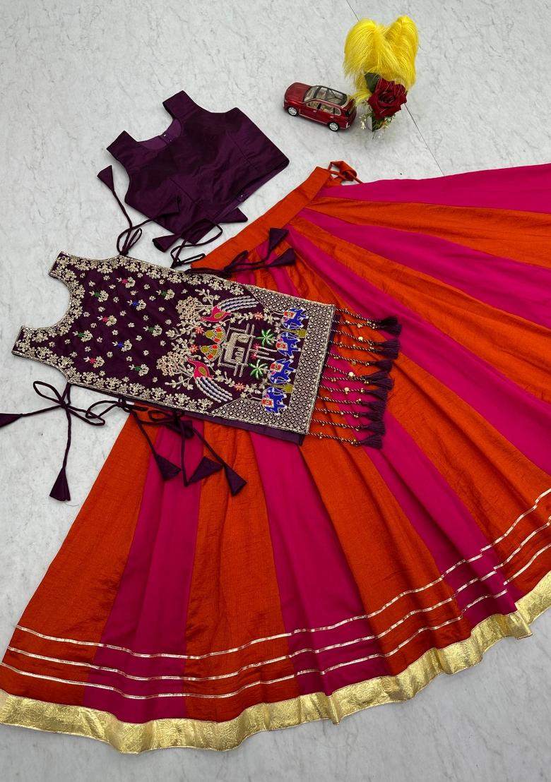 Multicolor Sequin Work Silk Lehenga Set - Indya